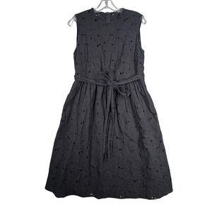 DYVNA Dress Black Eyelet Sleeveless Tie Waist Summer Neutral Casual Dress Size S